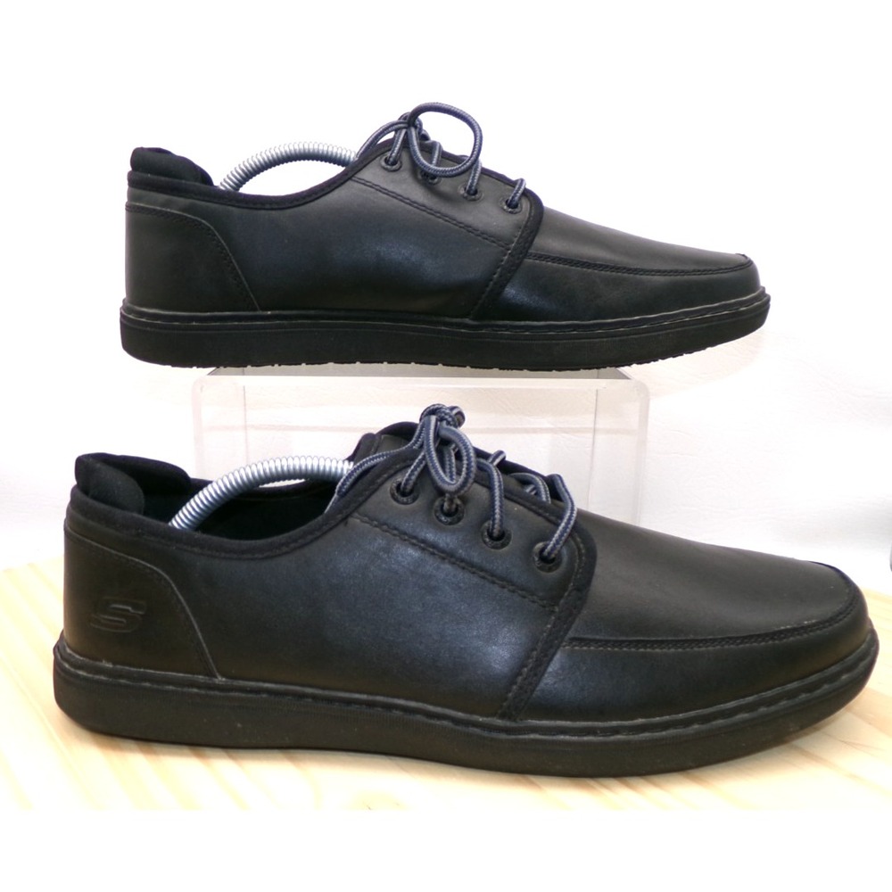 Skechers Lanson Nelven Shoes Mens Black Size 11.5 Lace Up Classic Fit Leather